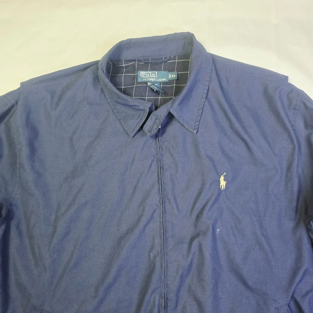 Polo Ralph Lauren Mens Harrington Jacket XL Navy Blue Zip Up Windbreaker Pony T4